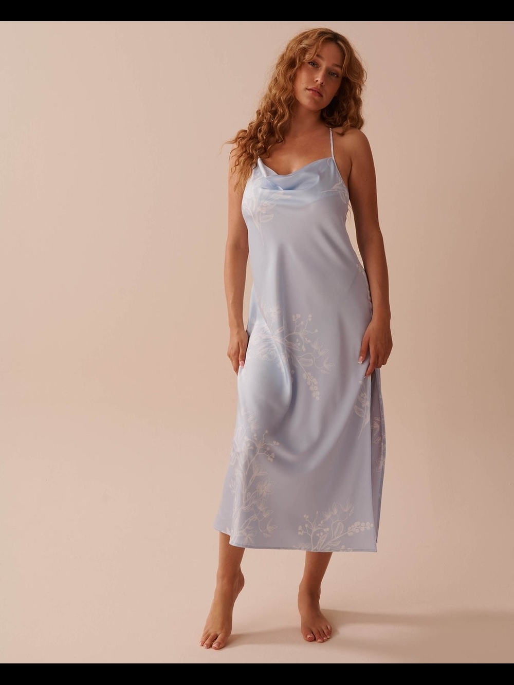 Pastel Floral Print Long Satin Nightie
